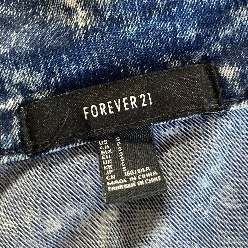 Forever 21 Mens Acid Wash Denim Jacket Blue Patches Streetwear Small BB009 - Picture 8 of 8